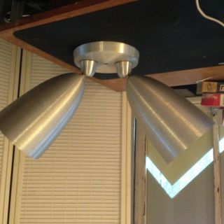 Vintage Mid Century Prescolite Swiv - O - Lite Aluminum Double Cone Light Fixture 4