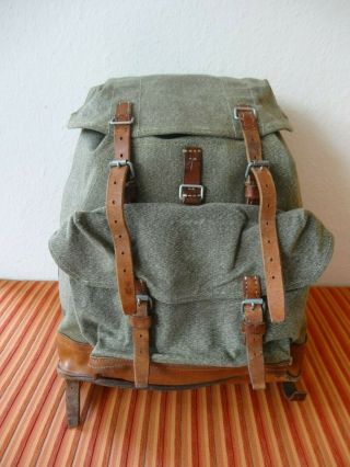 Perfect Swiss Army Military Backpack Rucksack 1968 Ch Canvas Salt & Pepper 68