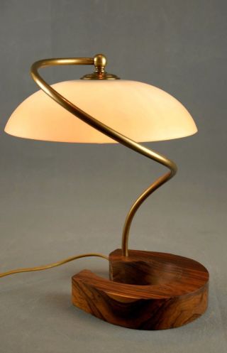 1970s Rosewood and Brass Spiral Table Lamp Vintage Rare Eames Panton 60s Era 2