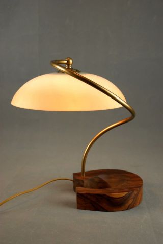 1970s Rosewood and Brass Spiral Table Lamp Vintage Rare Eames Panton 60s Era 4