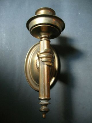 Vintage Mcm Brass Wall Light Sconce Hand Holding Torchiere Maison Jansen Style