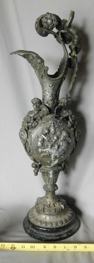 Antique Ewer Spelter Neo - Classical French Putti Satyr Dionysus Vase Pitcher