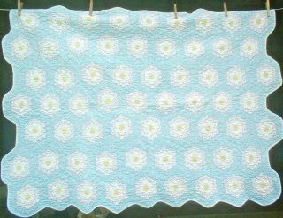 Antique Vintage 1930s/40s Blue Baby Child Flower Garden Quilt Wow