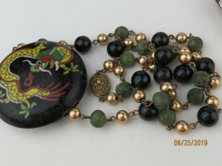 Vintage Chinese Cloisonne Enamel pendants on Carved Cinnabar Beads Necklace 8