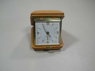 Vintage Westclox Travel Alarm Clock Wind Up Folding Leather Case