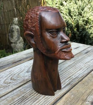 Vintage African Wooden Hand Carved Male Bust