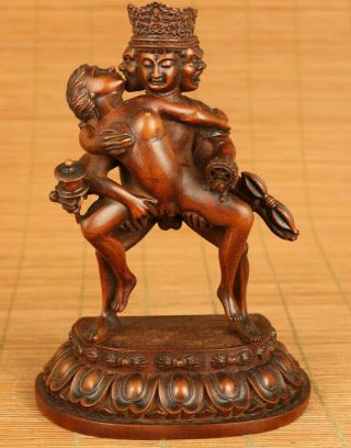 Chinese Old Boxwood Hand Carved Tibet Statue Figure Collectable Ornament