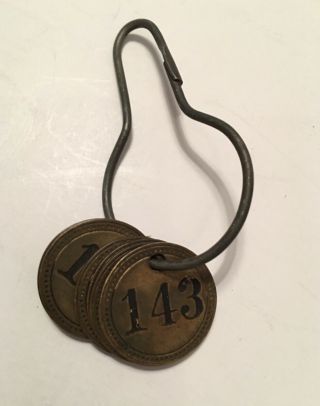 Vintage 1950s Industrial Brass Tags With Key Chain 7 In All 143 2