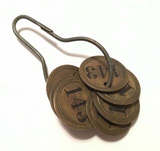 Vintage 1950s Industrial Brass Tags With Key Chain 7 In All 143 5