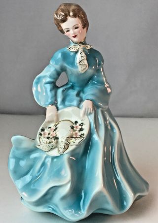 Vintage Florence Ceramics Pasadena Grace In Turquoise Blue 8 " Tall Figurine