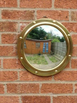 LOVELY VINTAGE 1930s BRASS & CONVEX GLASS PORTHOLE ROUND WALL MIRROR. 7