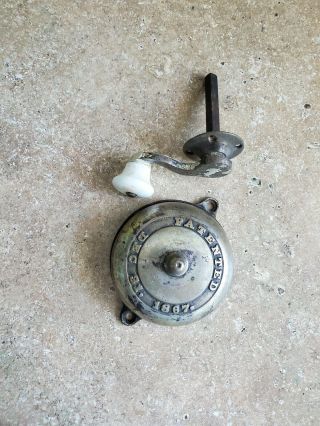 Antique 1867 Rotary Crank Brass Door Bell Doorbell With Crank