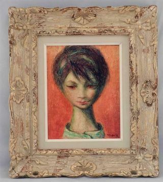 Vintage Mid Century Modern Oil Painting Signed Mora Art Portrait Carved Frame