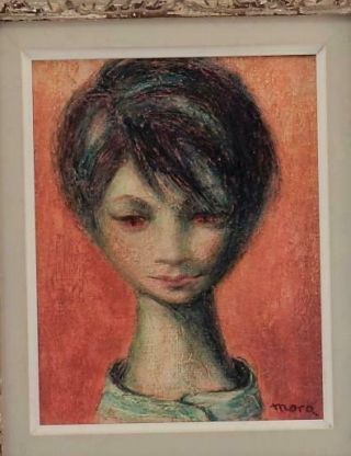 Vintage Mid Century Modern Oil Painting Signed MORA Art Portrait Carved Frame 3