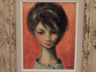Vintage Mid Century Modern Oil Painting Signed MORA Art Portrait Carved Frame 4