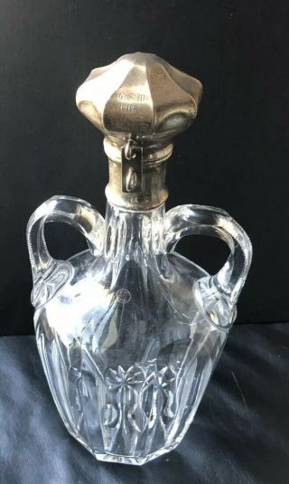 Antique 1912 Hand Cut Crystal Liquor Decanter Art Nouveau Sterling Stopper