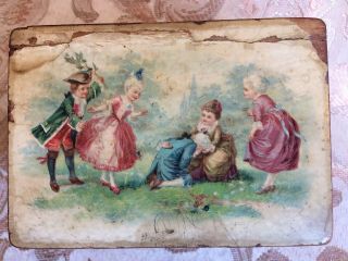 Antique Victorian Litho Music Box.  Wooden.  c.  1890 4 3/4”x 3 1/2” x 2 1/2” LOVELY 2