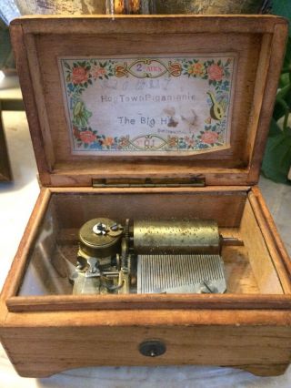 Antique Victorian Litho Music Box.  Wooden.  c.  1890 4 3/4”x 3 1/2” x 2 1/2” LOVELY 3