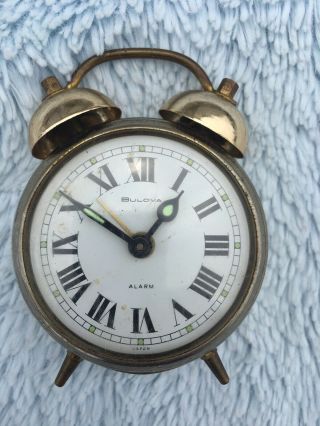Vintage Bulova Solid Brass 8 Day Travel Alarm Mini Bracket Clock