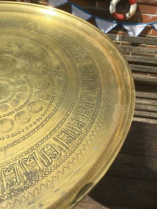 Large Antique Brass Tray Top Table With Folding Ebonized Legs 22.  5 Inch Dia 4