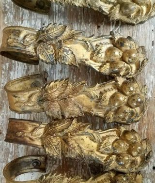5 Antique Ornate French Gold Gilt Metal Curtain Drapery Hold Tie Backs Repousse