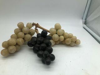 Vintage Italian Marble Alabaster Stone Fruit Dark Purple Yellow Grapes Clusters