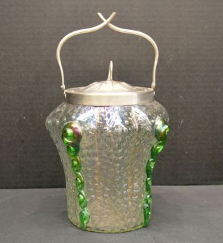 Vintage Loetz Style Art Nouveau Glass Biscuit Barrel