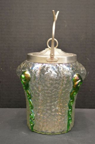Vintage Loetz Style Art Nouveau Glass Biscuit Barrel 2