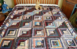 Antique Hand Stitched Log Cabin Quilt Top