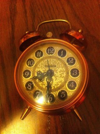 Vintage Trenkle West Germany Mini Copper Twin Bell Alarm Clock Brass Face