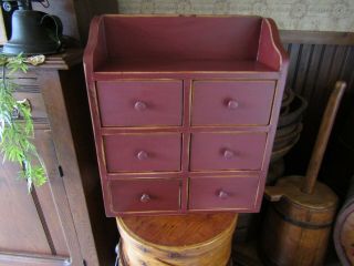 Primitive Vintage 6 - Drawer Apothecary Box - 14 " Tall X 12 " X 4 1/2 " -