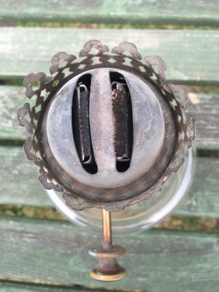 ANTIQUE GLASS OIL LAMP RESERVOIR WITH HINKS DUPLEX No 1 EXTINGUISHER BURNER 3