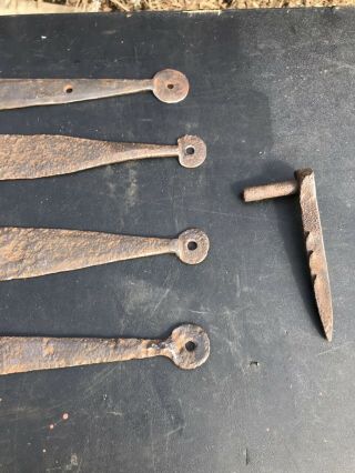 4 ANTIQUE Blacksmith Made Large Hand Forged Barn Door Strap Hinges,  1 Pin 2