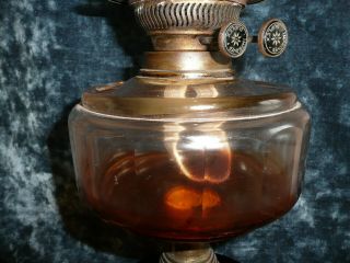 ANTIQUE OIL LAMP WITH ACID ETCHED GLASS SHADE FLEUR DE LYS DUPLEX BURNER 3