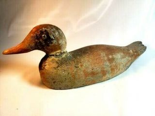 Antique Painted Carved Wood Duck Decoy Two Glass Eyes