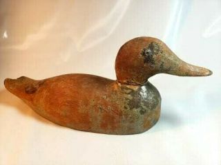 Antique Painted Carved Wood Duck Decoy Two Glass Eyes 4