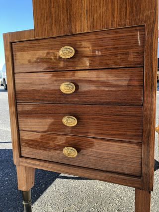 Rare Aldo Tura Rosewood Bar Cabinet Cart Parchment Brass Italy Italian Lacca 4