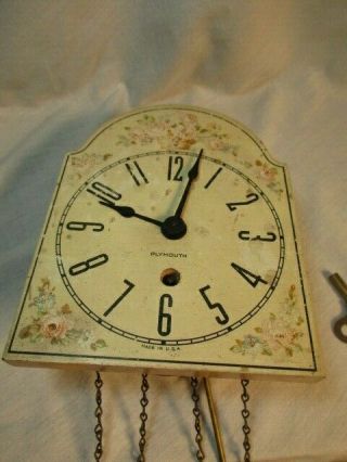 Vintage 1937 Plymouth Wall Clock With Key Wind Up Decor Needs Fix Usa Time Piece