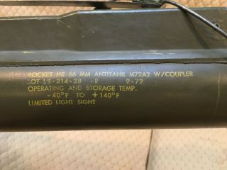 M72 Inert LAW Paperwieght Tube Display US Army Vietnam War RARE 2