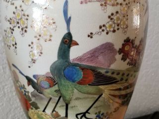 VTG PAIR MCM Frederick Cooper Asian Porcelain Satsuma Lamps Peacock Birds Floral 4
