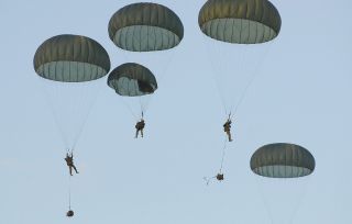 Military Gray In Color T10d Parachute 35 Ft.  Complete With Lines And Raisers