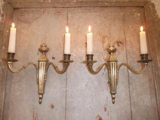 French A Gold Patina Bronze Wall Candle Holders Classic Vintage