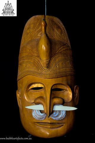 Vintage Carved Clan Spirit Mask W/ Bird,  Sepik,  Png,  Papua Guinea