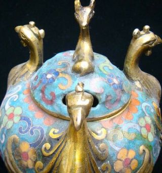 Handmade Carving Statue Bird deer Brass Cloisonne Enamel Incense Burner 01 2