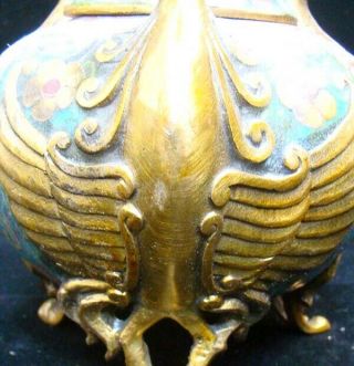 Handmade Carving Statue Bird deer Brass Cloisonne Enamel Incense Burner 01 3
