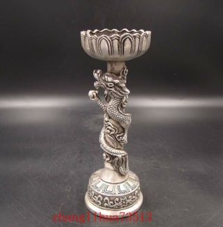 7 " Collectible Handmade Carving Statue Dragon Candlestick Copper Silver Deco Art
