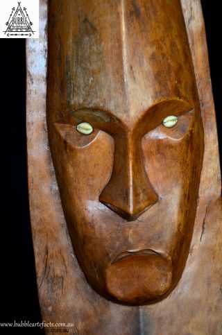 Raw Vintage Carved Clan Spirit Mask w/ Cowrie Eyes,  Sepik,  PNG,  Papua Guinea 2