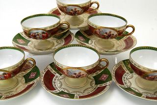 Stunning Fine 12 Pc Royal Vienna Porcelain Teacup And Saucer Set