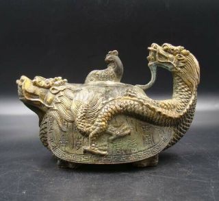 Collectible Handmade Carving Statue Copper Bronze Teapot Dragon Turtle Art Deco