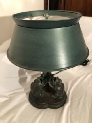 Vintage Frederick Cooper Bronze Table Lamp Frog Statue With Shade